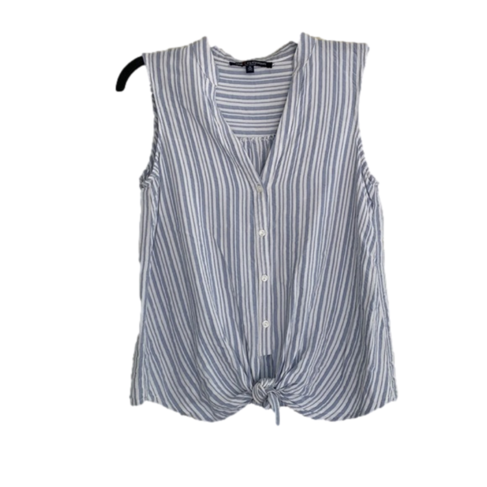 One Love Clothing Sleeveless Striped Top Blue and White Size Small
